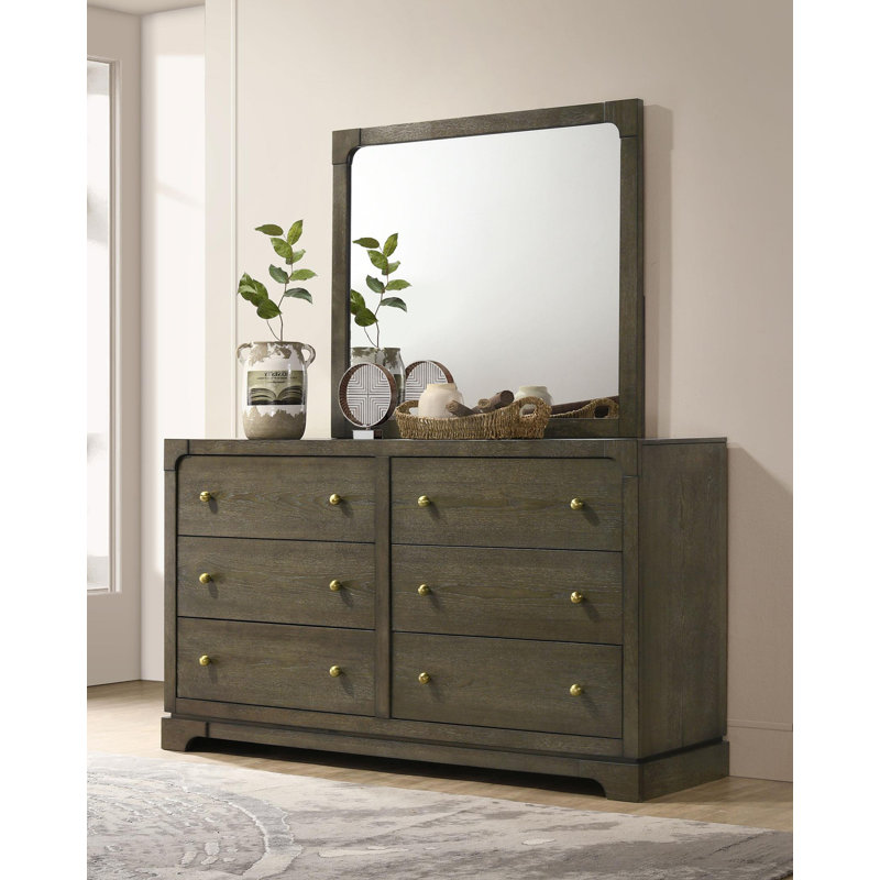 6-Drawer Dresser And Mirror Dark Cocoa