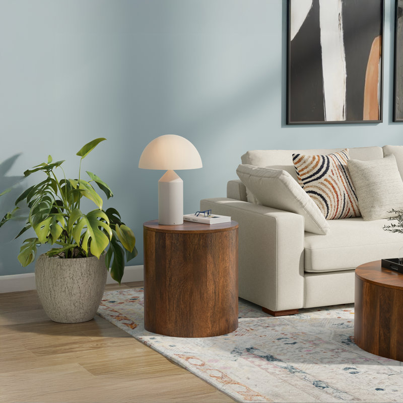 Millbury 20"W Solid Mango Wood Contemporary Round End Table, Walnut Brown