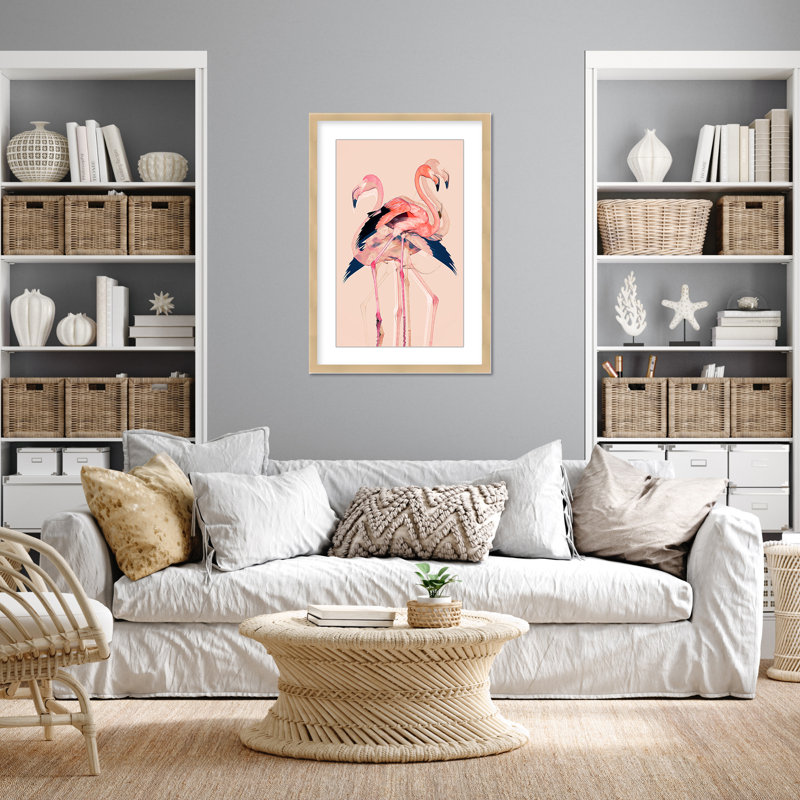 Coastal Retreat Flamingo Flares: Layers Of Abstraction, 30" H x 24" W