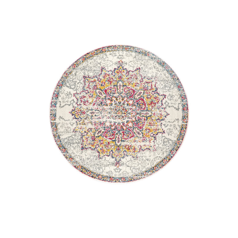 Mcalmont Medallion Power Loomed Performance Pink/Fuchsia Rug, Round 5'