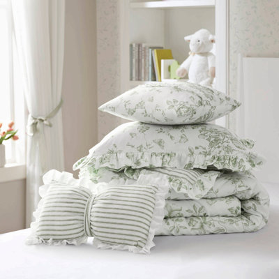 4 Piece Microfiber All-Season Reversible Comforter Set Green Twin/Twin XL