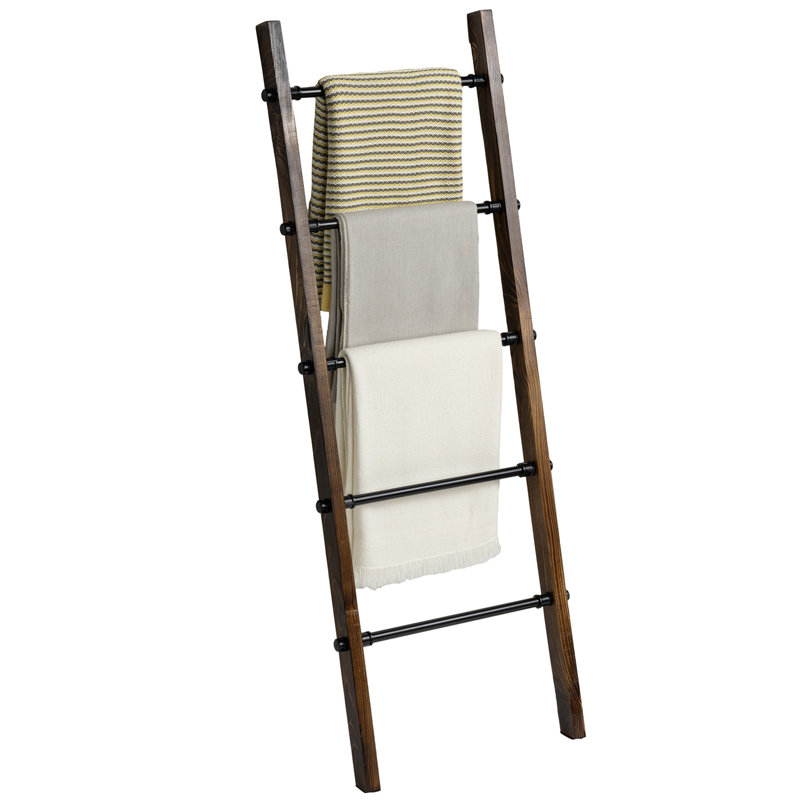 Wood Blanket Ladder with Industrial Black Pipe