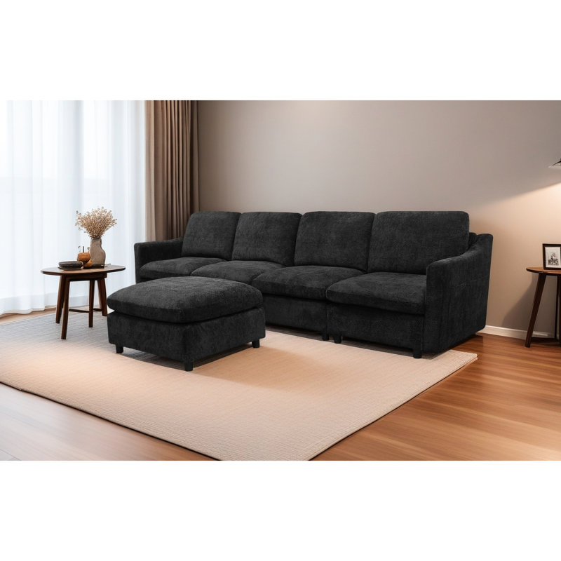 Canapé modulaire surdimensionné noir avec méridienne - siège profond moderne pour le salon ergonomique, mousse, velours court et doux, aucun canapé requis d'assemblage