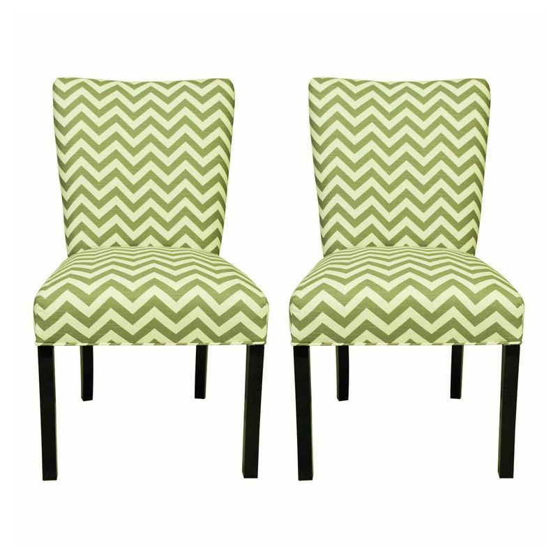 21'' H Fabric Upholstered Dining Chair, Zig Zag Green / Natural