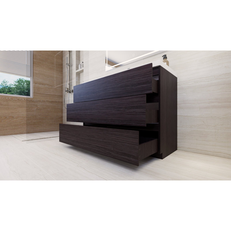 47.3'' Single Bathroom Vanity with Acrylic Top, Dark Gray Oak
