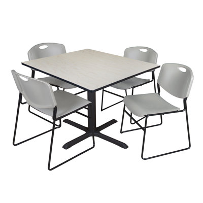 Neyland Cain Square X-Base Breakroom Table & 4 Zeng Stack Chairs