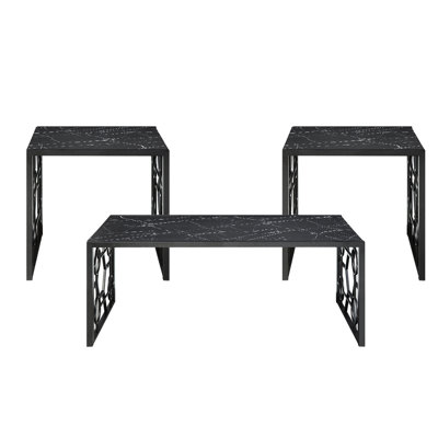 3 Occasional Table With Modern Marble-printed Tempered Fluted Glass & Metal In Contemporary Style: Construction