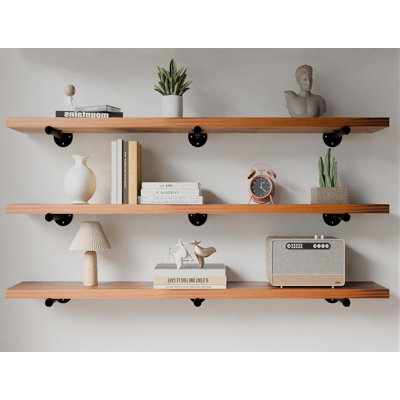 48" Industrial Pipe Floating Shelves, Thick Wood Wall Bookshelves