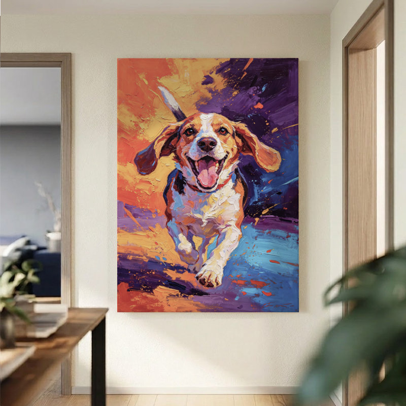 Impression sur toile Vibrant Abstract Beagle Dog, impression murale colorée impressionniste pour le salon, le bureau ou la chambre d'enfant