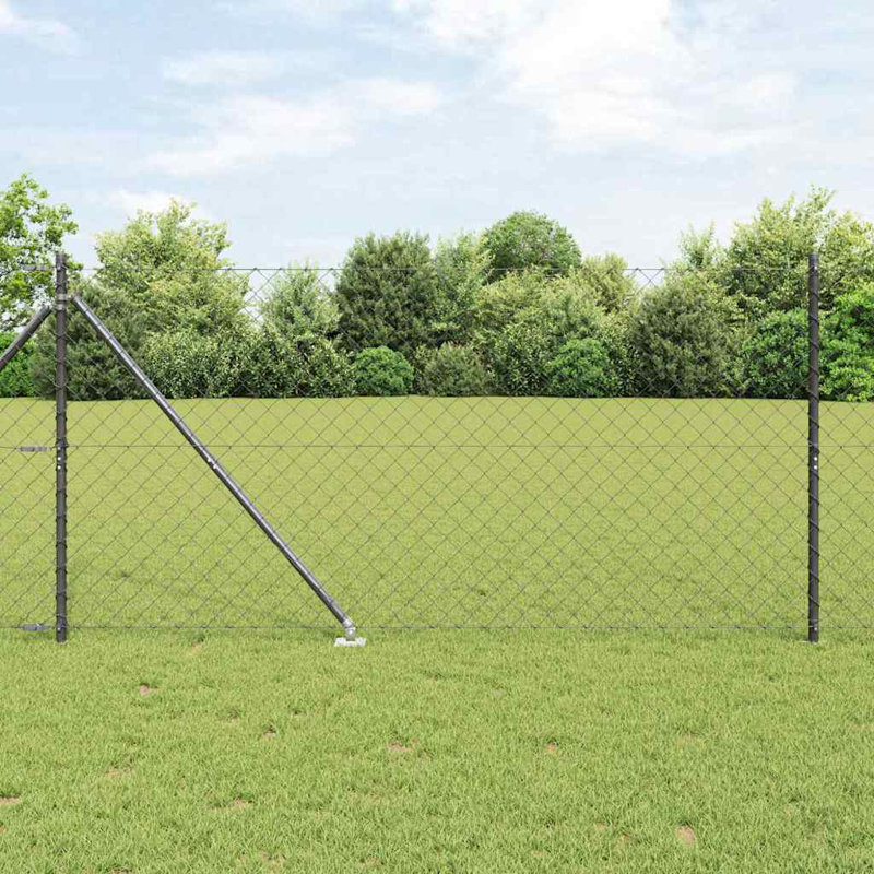 Vidaxl Chain Link Fence With Posts Steel, Grey, 120cm H x 2500cm W x 3.2cm D