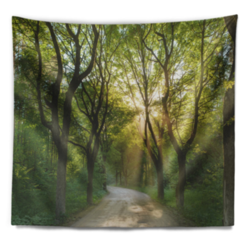 Soirée paysage dans une tapisserie de forêt verte, H 78 po x l 92 po