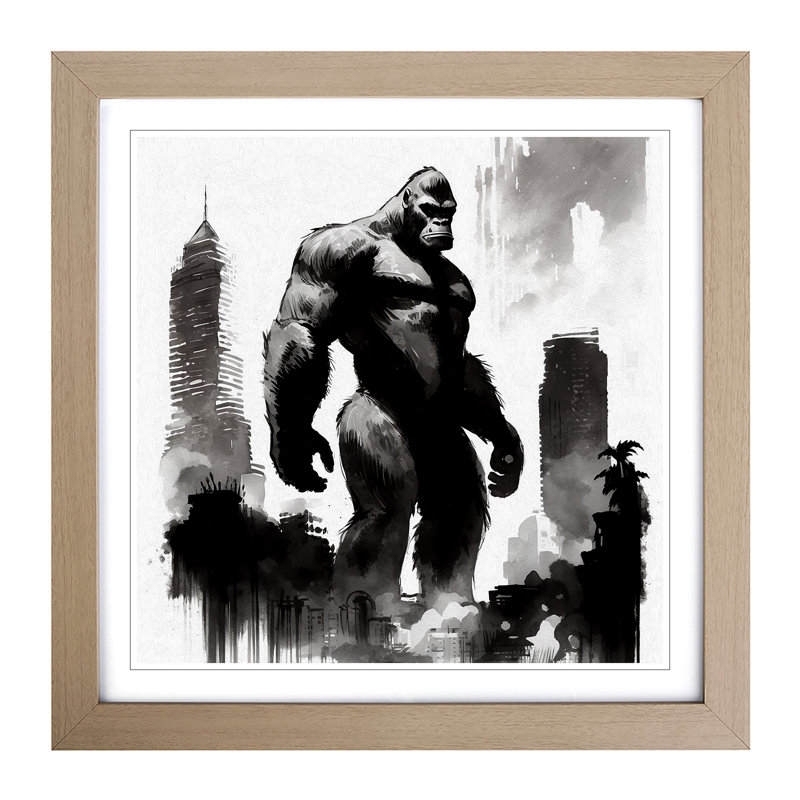 King Kong Ink Wash No.1 - Single Picture Frame Print on Wood, Oak