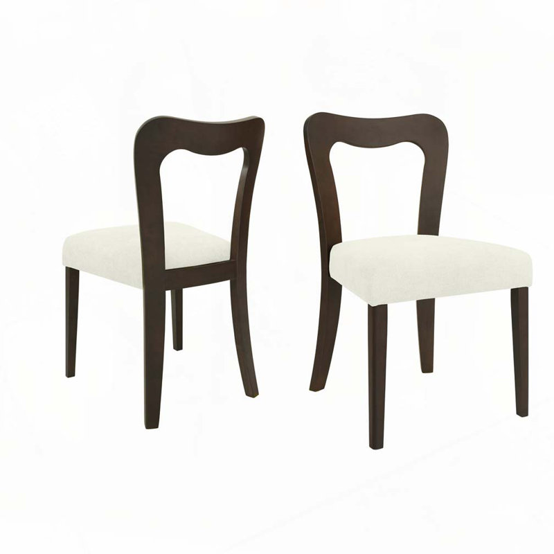 Alaric Mid-Century Modern Rubberwood Dining Chairs, Dark Brown, Beige