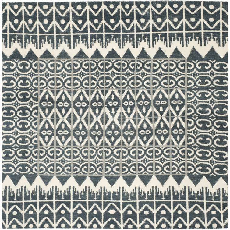 Alimatou Hand Knotted Wool/Cotton Geometric Rug in Charcoal