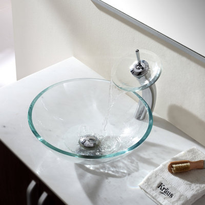 Crystal Glass Circular Vessel Bathroom Sink with Faucet