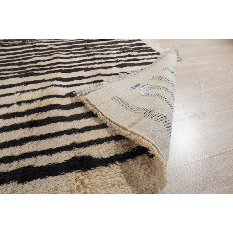 Tapis jaune contemporain en laine noué à la main à motif abstrait tribal, 9 pi x 12 pi