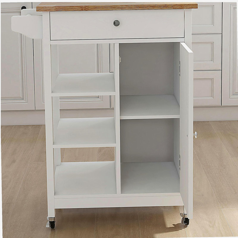 Chariot pour îlot de cuisine avec tablettes réglables et plateau porte-serviettes en bois d'hévéa