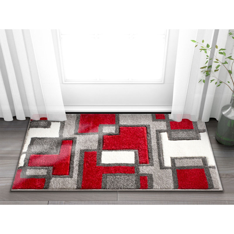 Tapis rouge à motif géométrique Brigman, Rectangle 2 pi x 3 pi