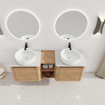 Meuble-lavabo mural contemporain avec lavabo d'art en céramique