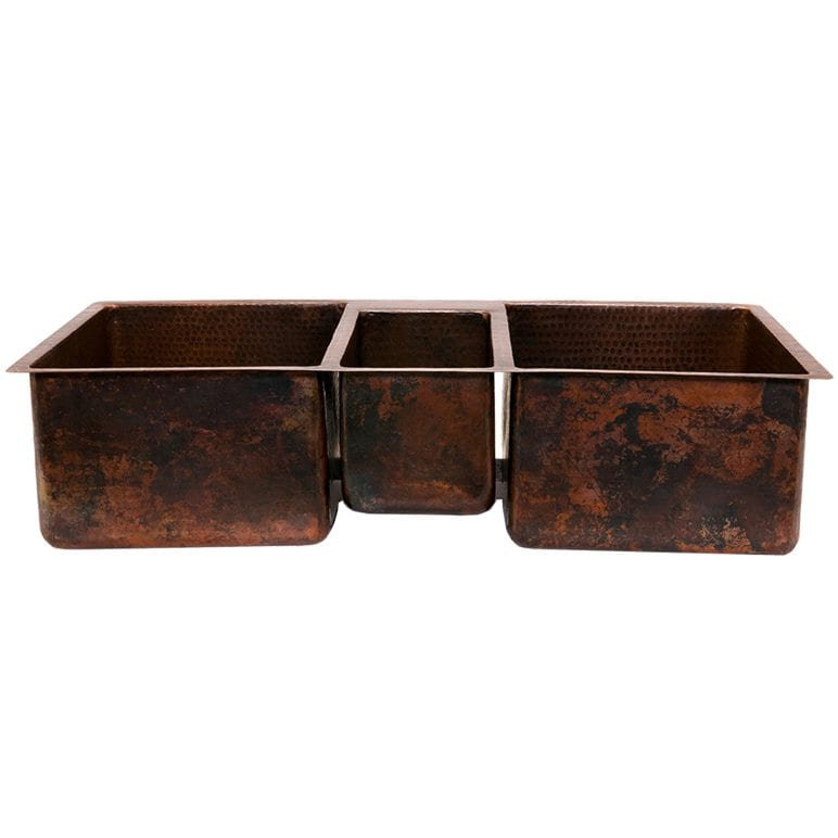 42'' L Triple Bowl Copper Kitchen Sink, Oil Rubbed Bronze