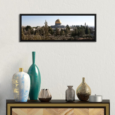 Des arbres panoramiques avec mosque à l’arrière-plan, un dôme de roche, une fixation en temple, jérusalem, israël, reproduction de photo sur toile tendue