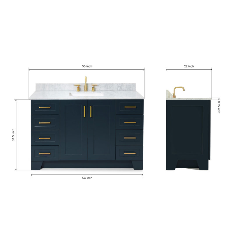 ARIEL TAYLOR 49 IN SINGLE RECTANGLE SINK VANITY, 54", Rectangle, White