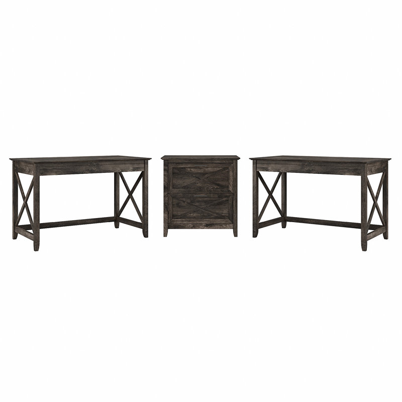 Huckins 3 Piece Writing Desk Office Set, Dark Gray Hickory