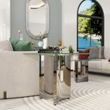 Ensemble de 2 tables de bout en verre trempé transparent avec base en miroir argenté