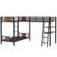 Lit superposé simple en L avec lit mezzanine simple avec bureau et tablette en L, brun