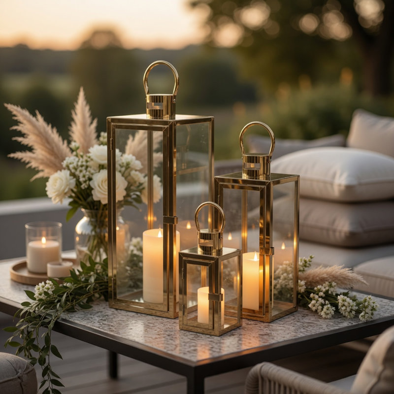 Camille Metal Glass Lantern Candle Holder ( Set Of 3 )