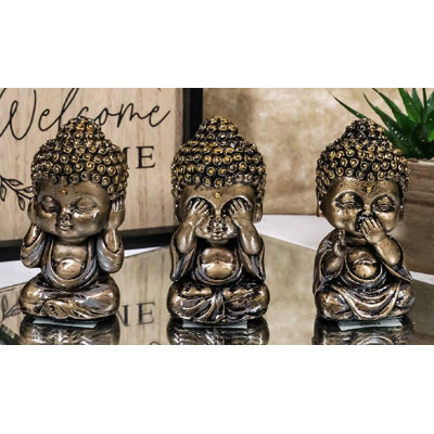 Bungalow Rose Buddhism See Hear Speak No Evil Wise Shaolin Kung Fu Zen Little Monks Set Of Three Figurines Buddha Jizo Hotei Accent Statue Collectible -  8E0E699CC4A94860ABAA9CC376FBF85F