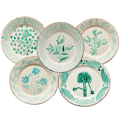 Casa Nuno Green and White Dinner Plates, Mixed Patterns, Set of 10