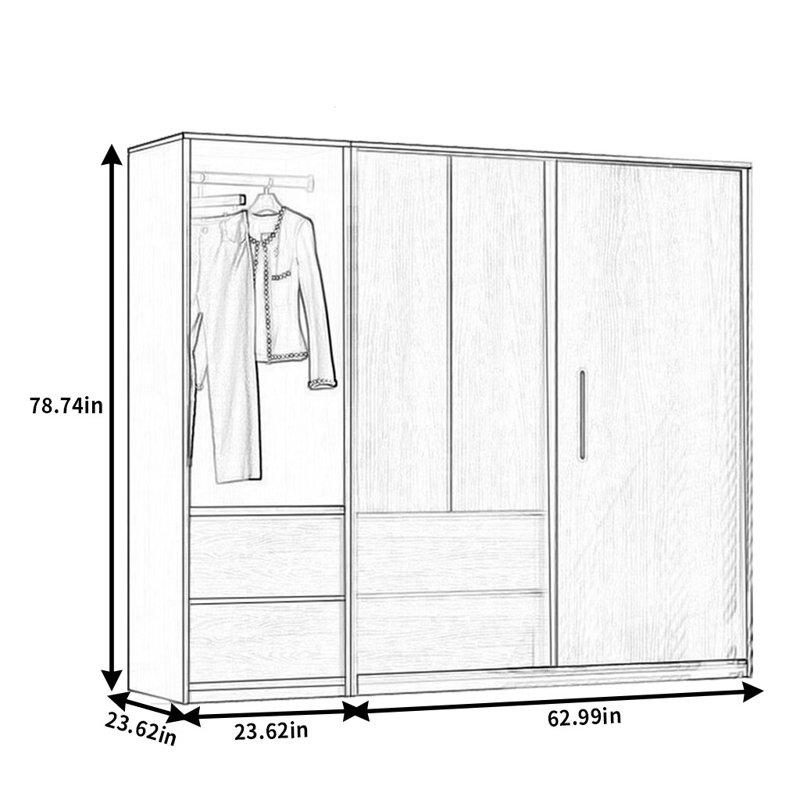 Garde-robe rétro et simple, H 78,74 po x l 86,61 po x P 23,62 po