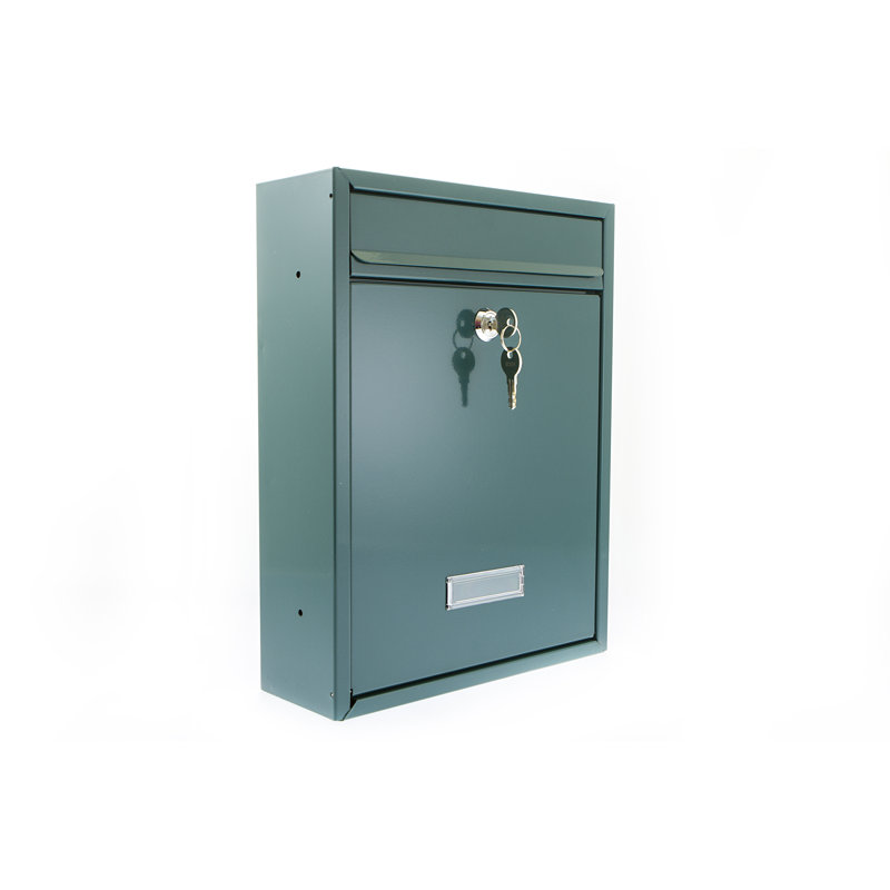 Trent Wall Mounted Galvanised Steel Lockable Weatherproof Post Box - 26x34x9cm, Green