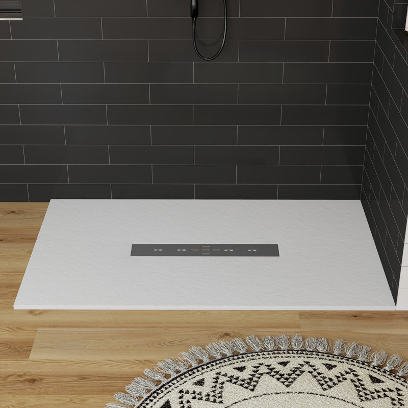 Base de bac de douche rectangulaire à profil bas de 60 po x P 36 po SMC, antidérapant, couvercle de drain, Blanc