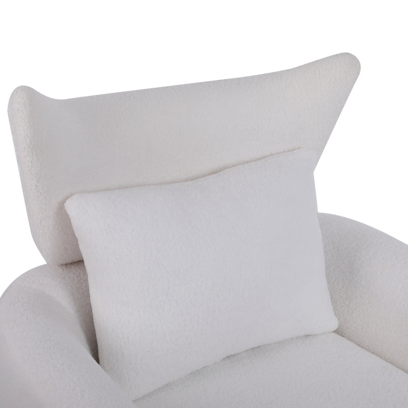 360-Degree Swivel Accent Chair with a Pillow, White Linen