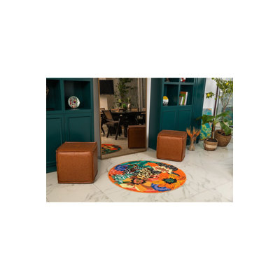 Tapis rond lavable à motif floral