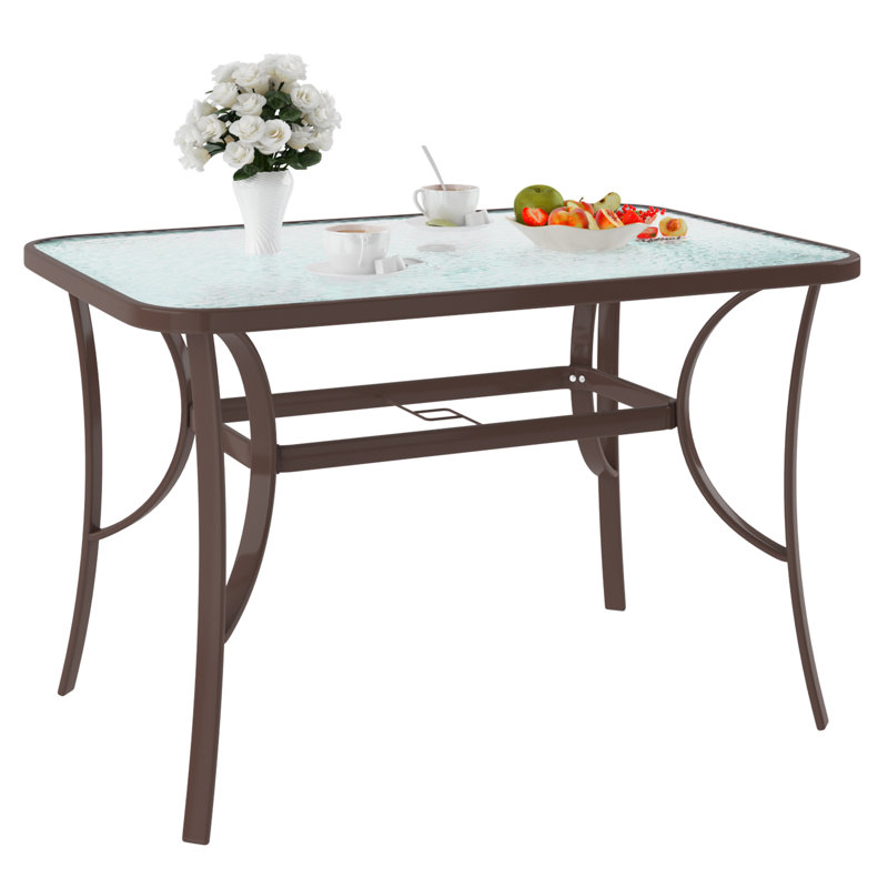 Table de salle à manger en métal avec trou pour parasol, Brun