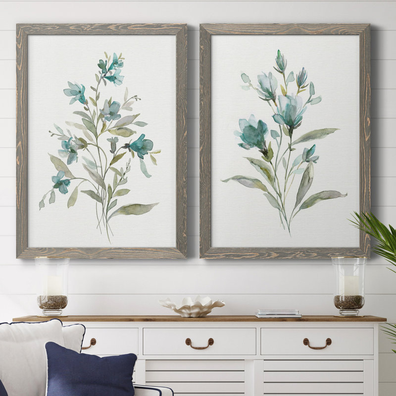Linen Botanical III - ensemble de 2 reproductions d'art, Pas de tapis, H 37,5 po x l 55 po x P 1,5 po, Toile avec cadre gris