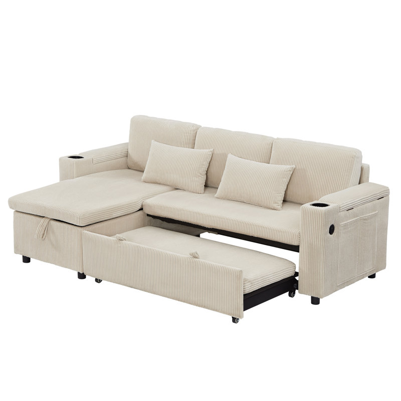 3 Seater Corduroy Sofa Bed, Beige