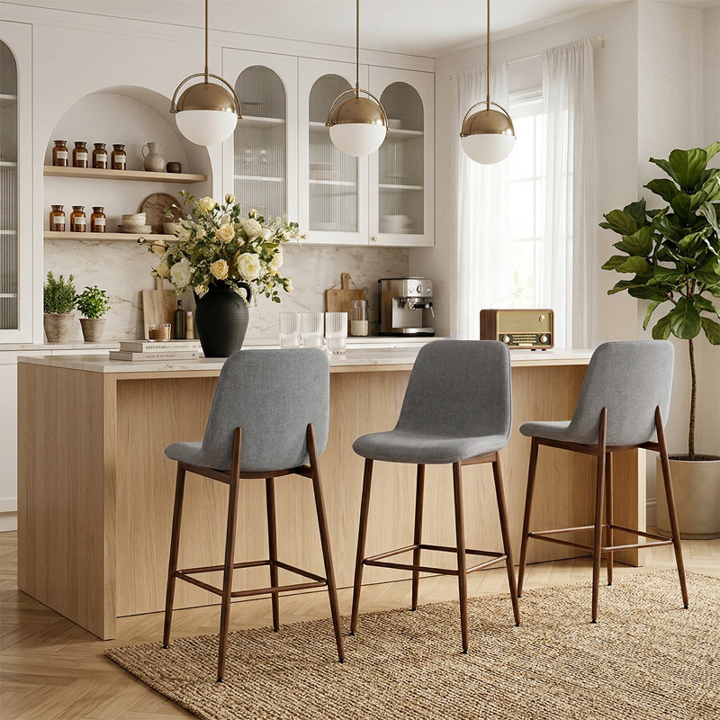Tabouret de bar 26 po Mid-Century, Gris