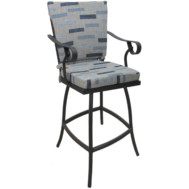 Niera Powder Coated Aluminum Outdoor 26'' Counter Stool with Cushion, Grey, 26"