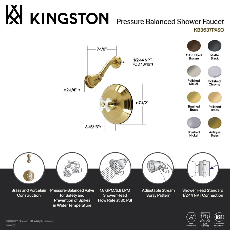 Robinet de douche à pression équilibrée Kingston, Noir mat