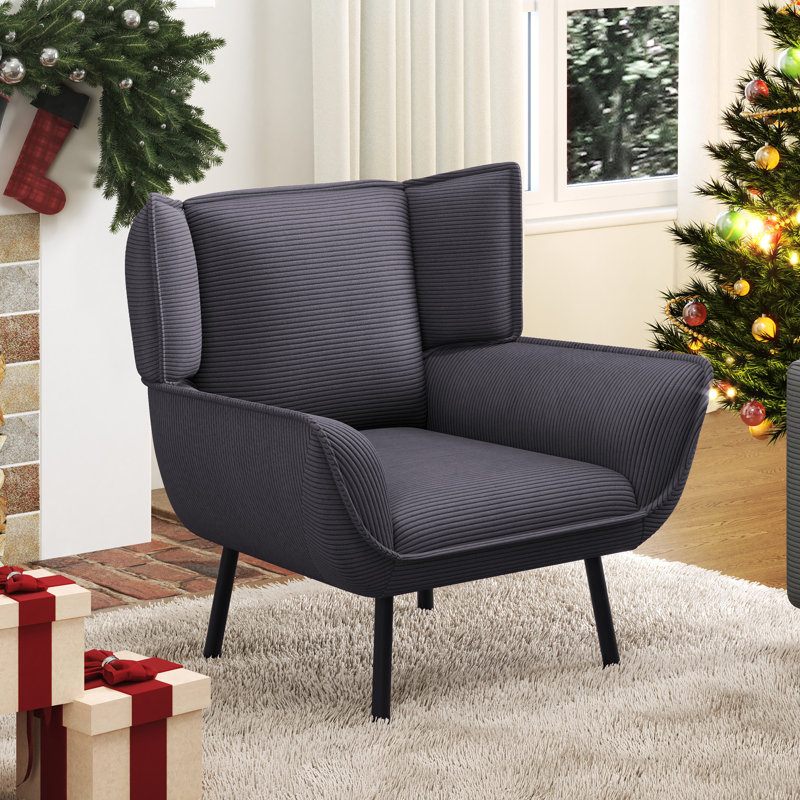 Modern Upholstered Wingback Accent Chair For Living Room/bedroom, Gray Corduroy, Gray 