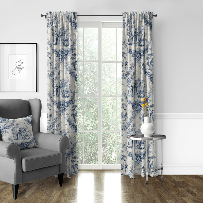 Provence 100% Cotton Toile Room Darkening Rod Pocket Single Curtain Panel, 50" W x 132" L