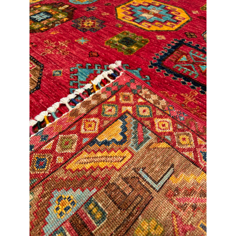 Tapis en laine et coton rouge noué à la main Original