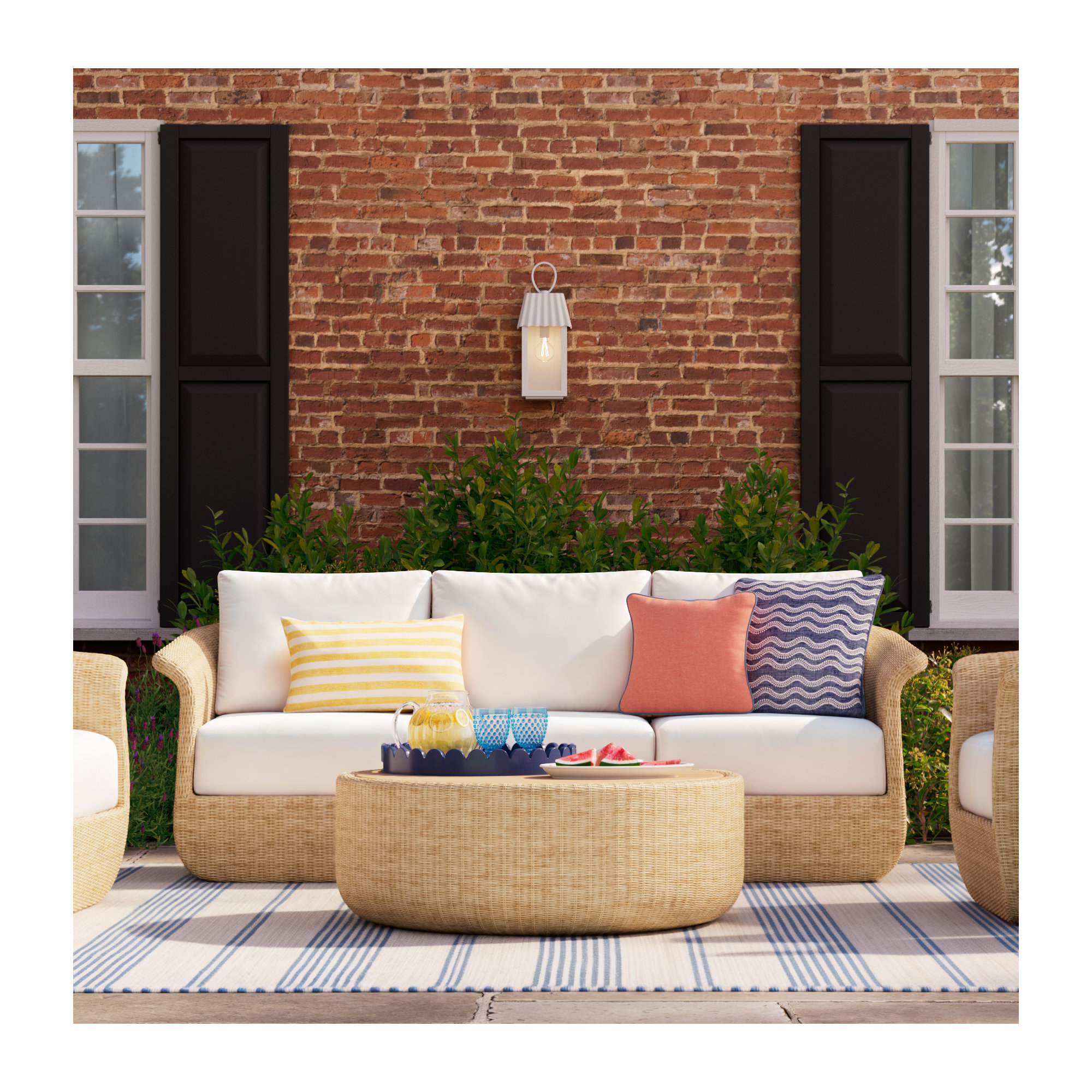 Jaclyn Sunbrella® Indoor/Outdoor Throw Pillow, Blue/Coral, 16" x 16"