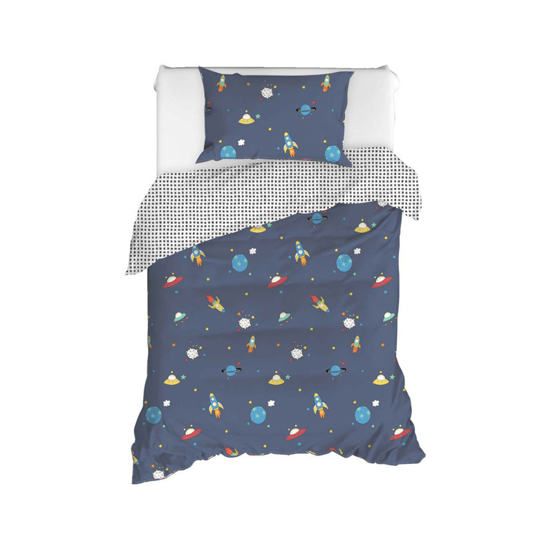 Ensemble de housse de couette 100% coton Argyle bleu foncé / blanc / jaune