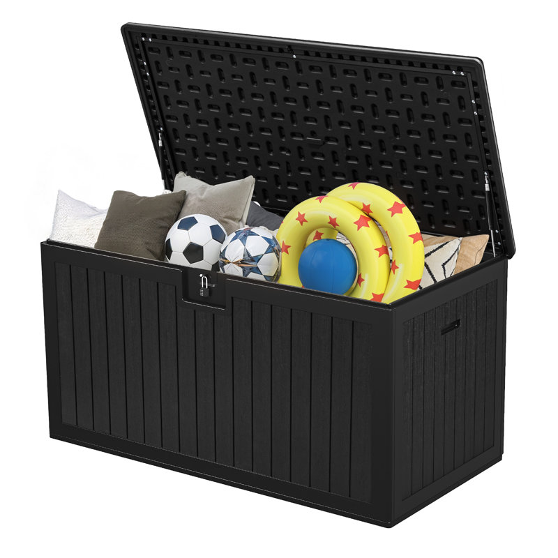 Edrosie Inc 150 Gallons Water Resistant Resin Lockable Deck Box, 150, Black
