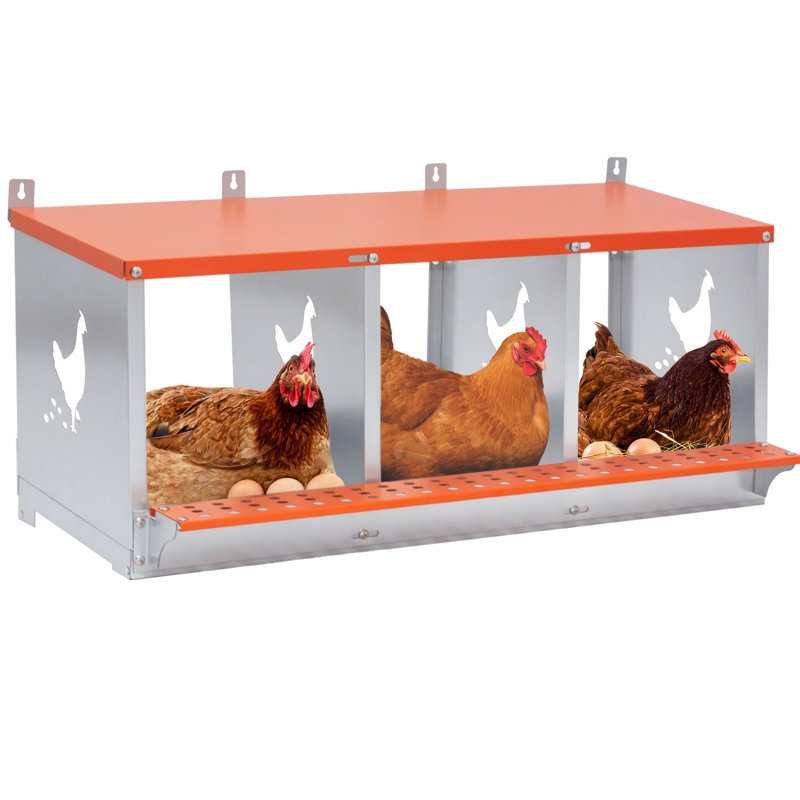 Boîte de nidification murale en métal à 3 baies en acier galvanisé ventilé, trois compartiments spacieux pour améliorer la production d'œufs, collection facile à assembler, nichoir en fibre de coco naturelle